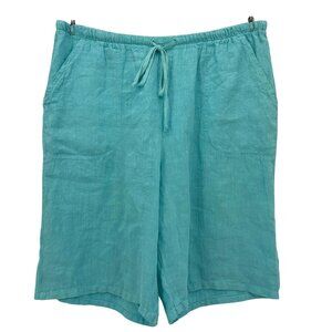 Match Point Womens Large Shorts Linen Relaxed Fit Blue Drawstring Beach Boho